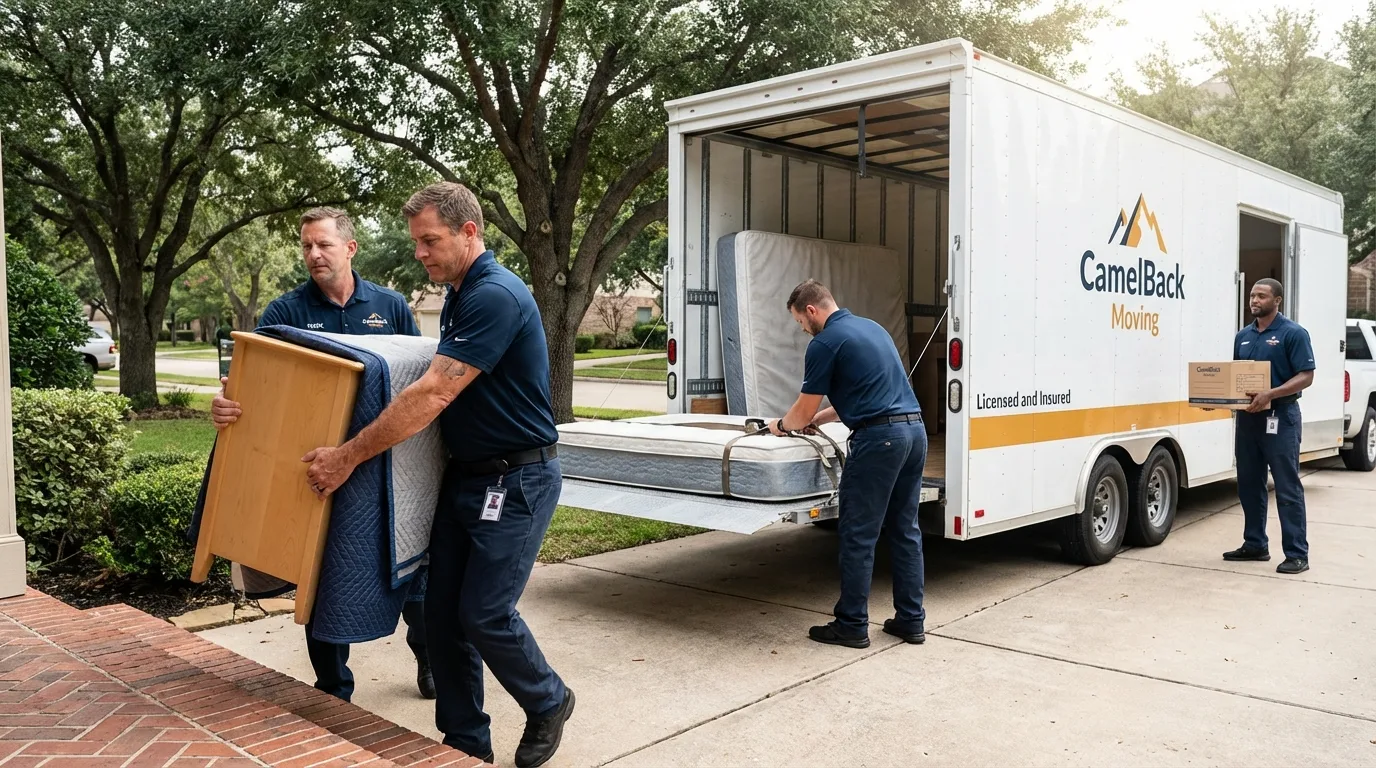 Crew loading residential truck for cross-state move from New Brockton, AL