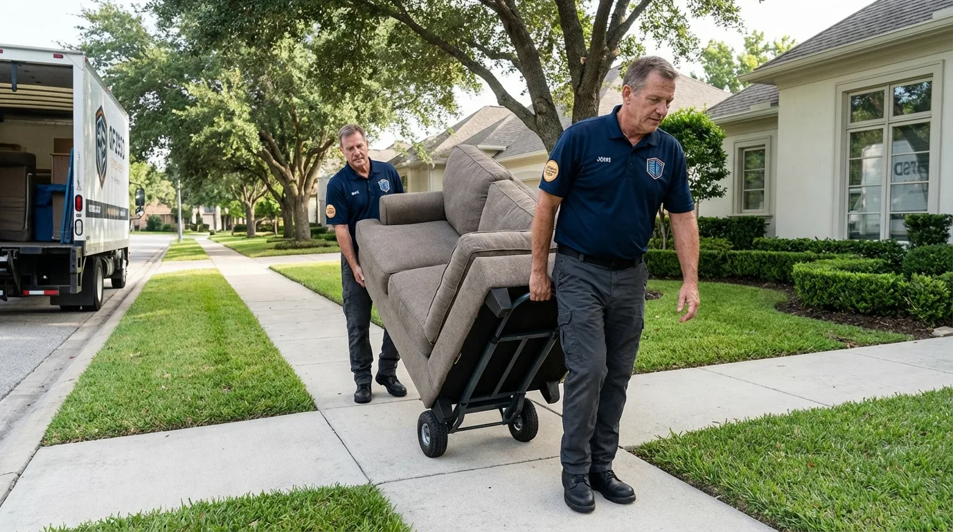Local residential moving crew loading furniture in New Brockton, AL